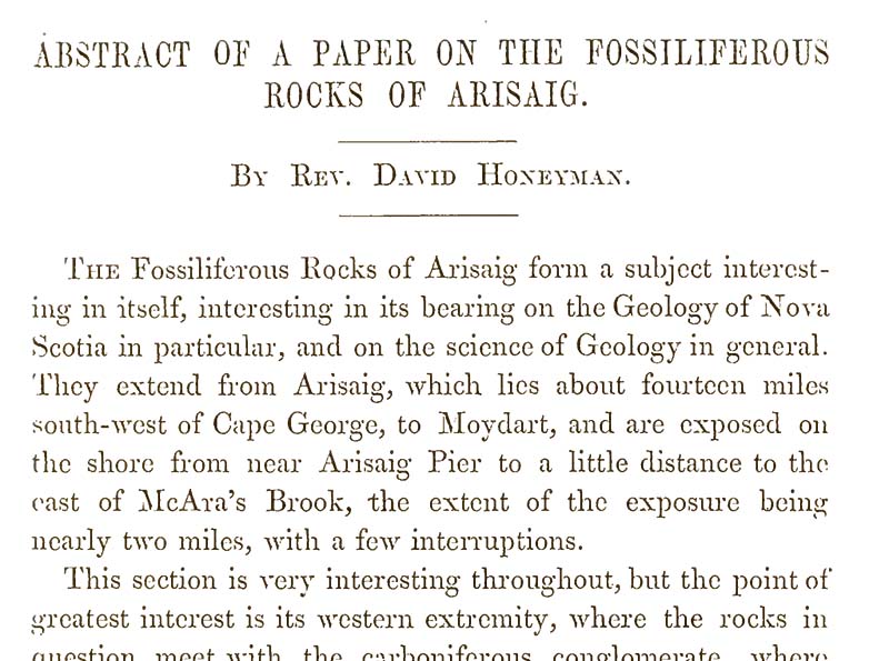 Title page of Honeyman's paper - Fossiliferous Rocks of Arisaig