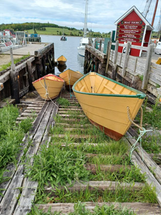 Dories at the wharf in Lunenburg harbour.