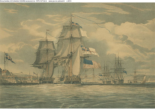 ''HMS Shannon leading her prize, the American Frigate Chesapeake into Halifax Harbour, on the 6th June 1813''