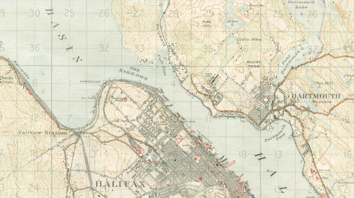 “Halifax, N.W.”, 1918, showing the Halifax Harbour Narrows. 