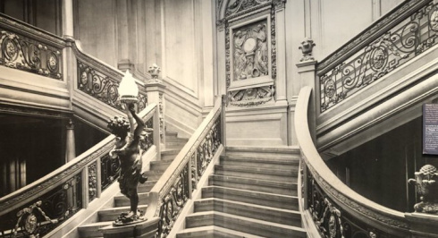 Titanic's 1st class staircase closely resembled Olympic's, shown here in the Museum's exhibit.