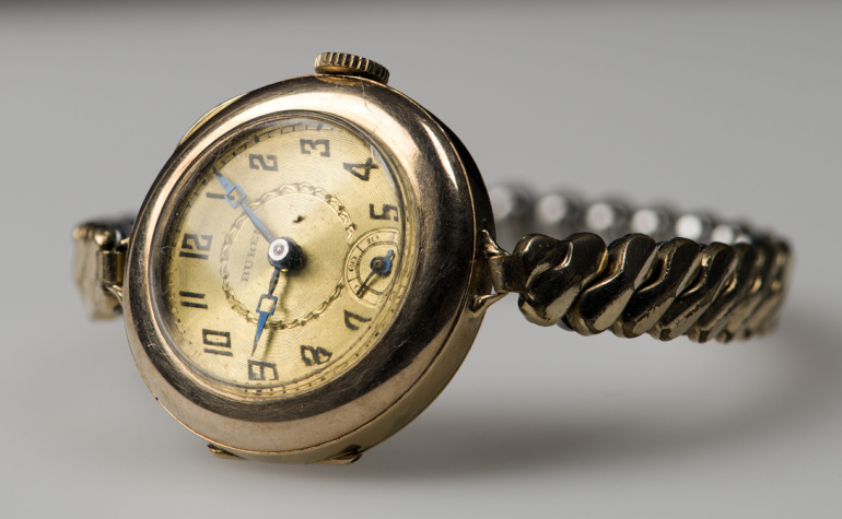 Gold watch presented to Georgina Miner in recognition of her services following the Explosion.