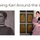 Text Following Karl around the world and an image of Karl Creelman and Louise Trotter.  and 