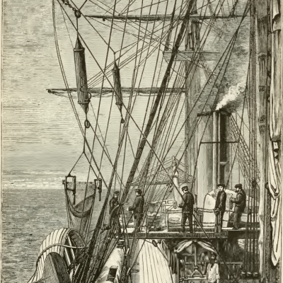 Setup of the dredging and sounding equipment on board the HMS Challenger