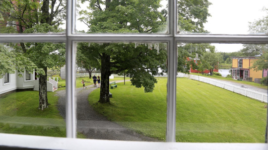Looking out a window at Sherbrooke Village.