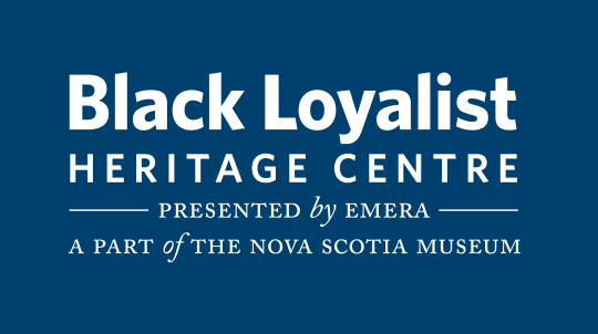 Black Loyalist Heritage Centre wordmark on blue background.
