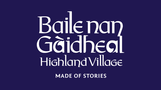 Baile nan Gàidheal | Highland Village logo on a purple background.