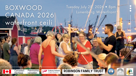 Boxwood Canada graphic, musicians playing on the waterfront.